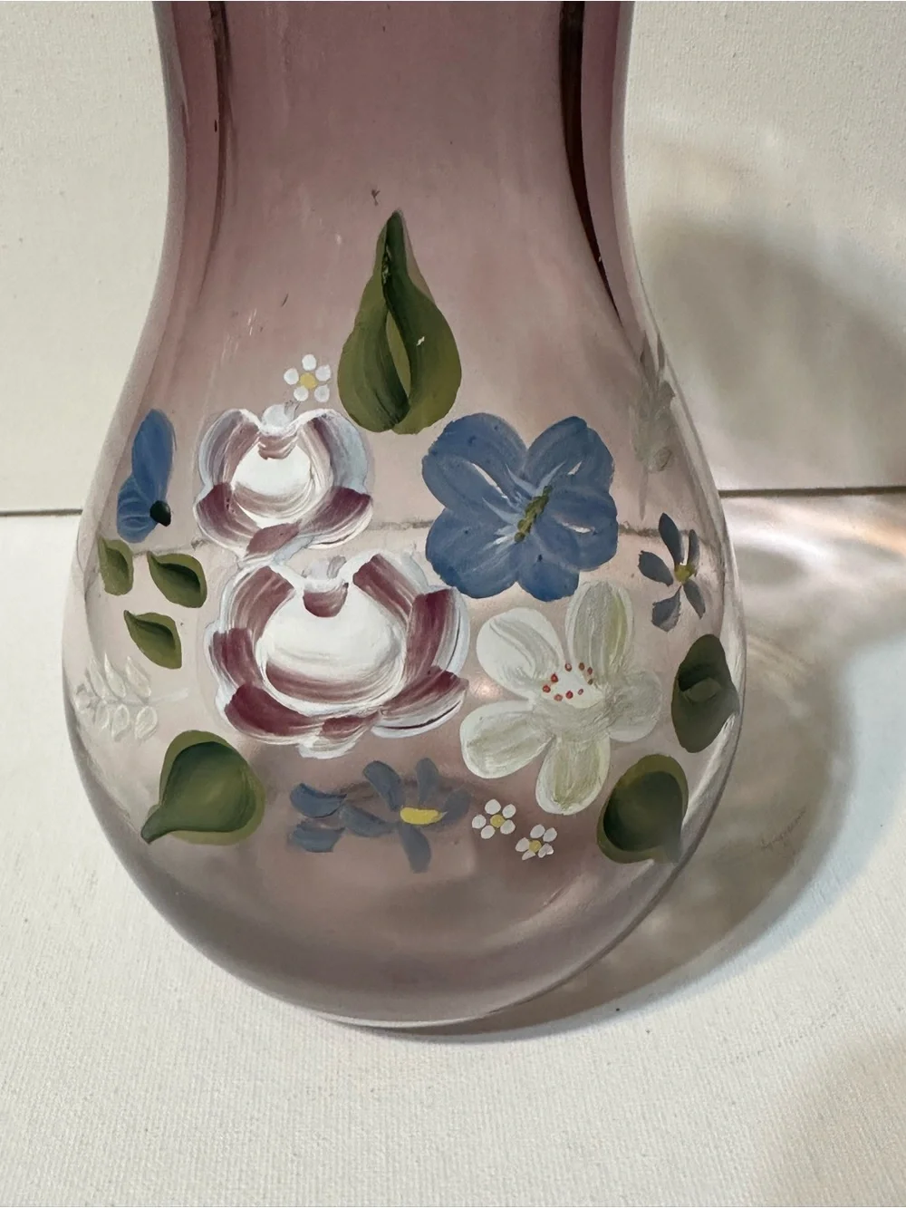Fenton Glass Ruffle Vase - Purple Amethyst Hand Painted Flowers